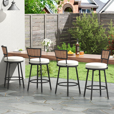 George Oliver Swivel Outdoor Bar&Counter Stool with Cushion(Set of 4)