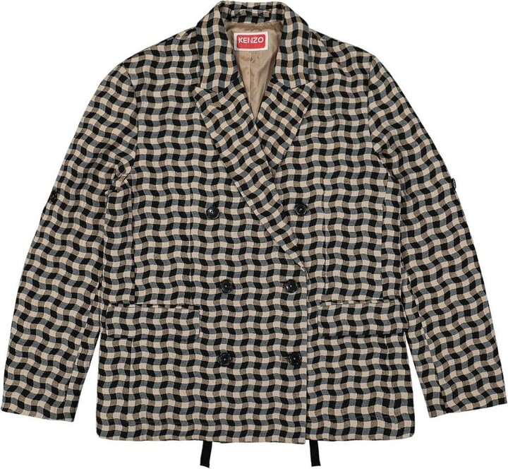 Kenzo Wavy Long Sleeved Check Double-Breasted Blazer