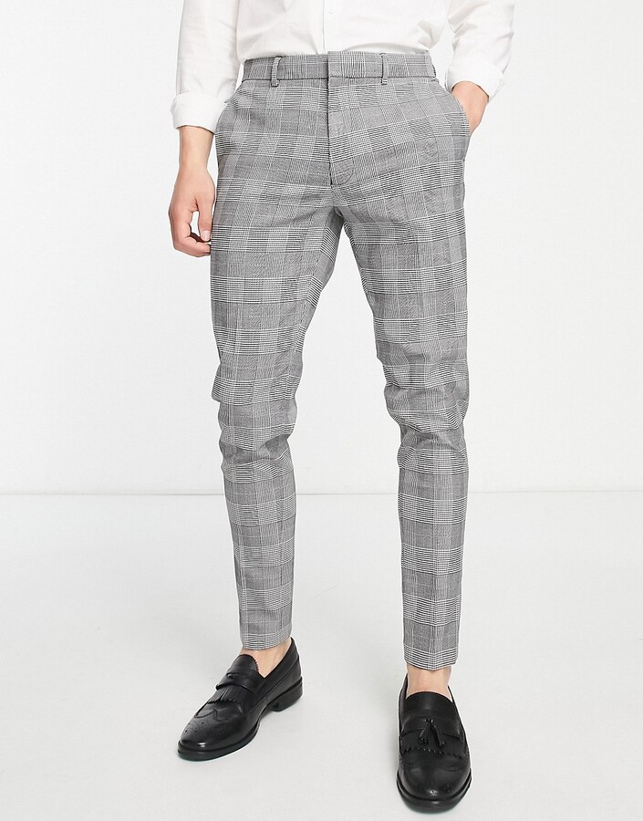 Skinny Trousers Mens Checkered Smart Pants Super Skinny Mens