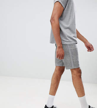 ASOS Design Tall Slim Shorts In Monochrome Check With Side Taping