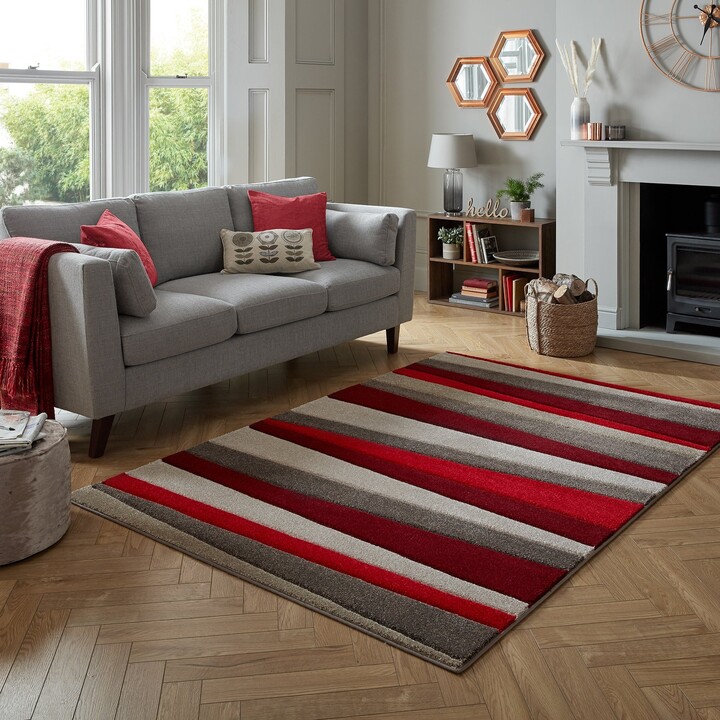 Dunelm Pico Stripe Rug Red and Brown ShopStyle