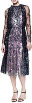 Thumbnail for your product : Lanvin Metallic Lace Tea-Length Dress, Anthracite/Purple