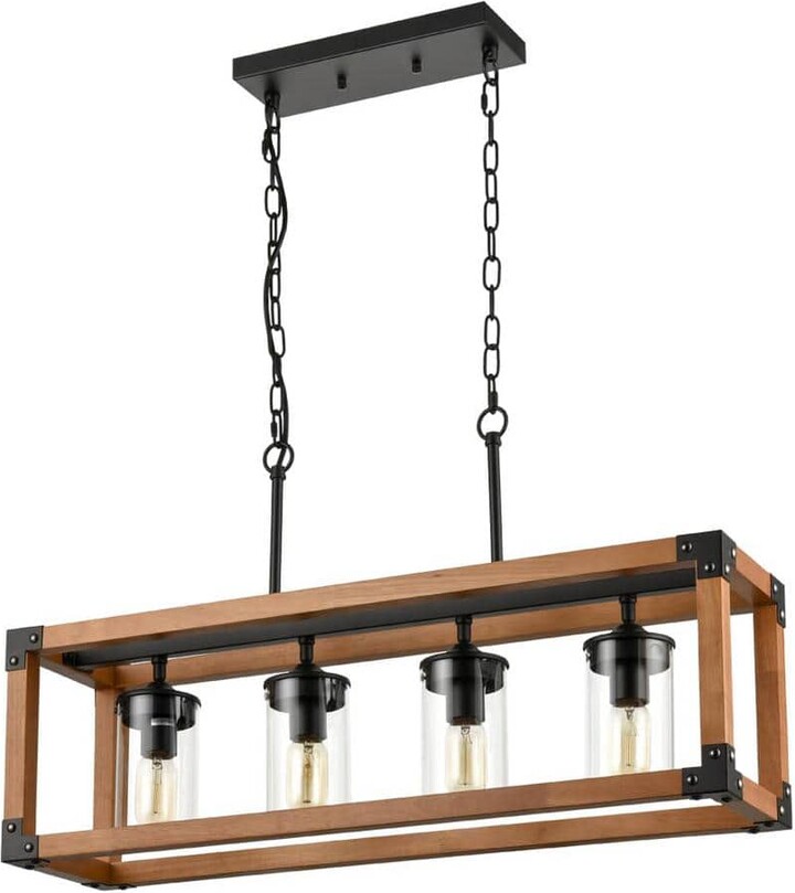 CLAXY 4-Light Black No Decorative Accents Shaded Geometric Chandelier for Dining Room;Foyer with No Bulbs Included
