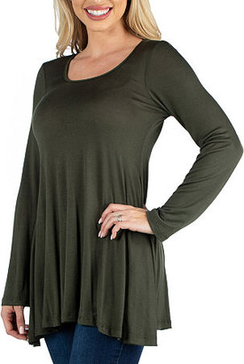 24SEVEN COMFORT APPAREL 24/7 Comfort Apparel Long Sleeve Solid Flared Tunic Top