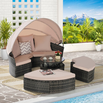 5 Pieces Outdoor Patio Round Daybed Furniture