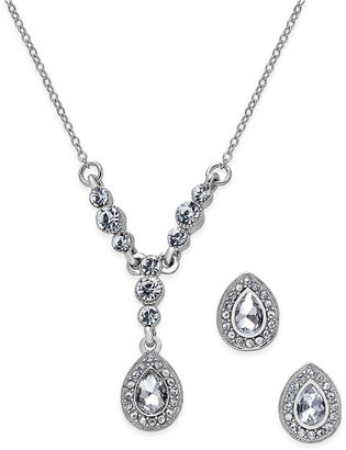 Charter Club Silver-Tone Clear Stone Teardrop Pendant Necklace and Stud Earrings Set, Created for Macy's