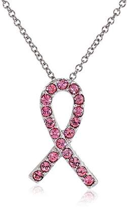 Sterling Silver Light Rose Crystal Ribbon Pendant Necklace