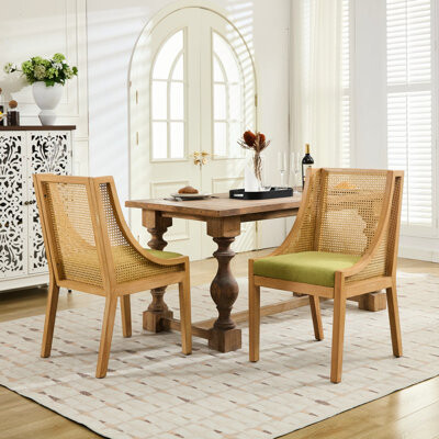 Hokku Designs Rustic American Design Olive Rubberwood Side Chair With Soft Linen Seat And For Multiple Rooms French Dining Comfortable Upholstery Living Room