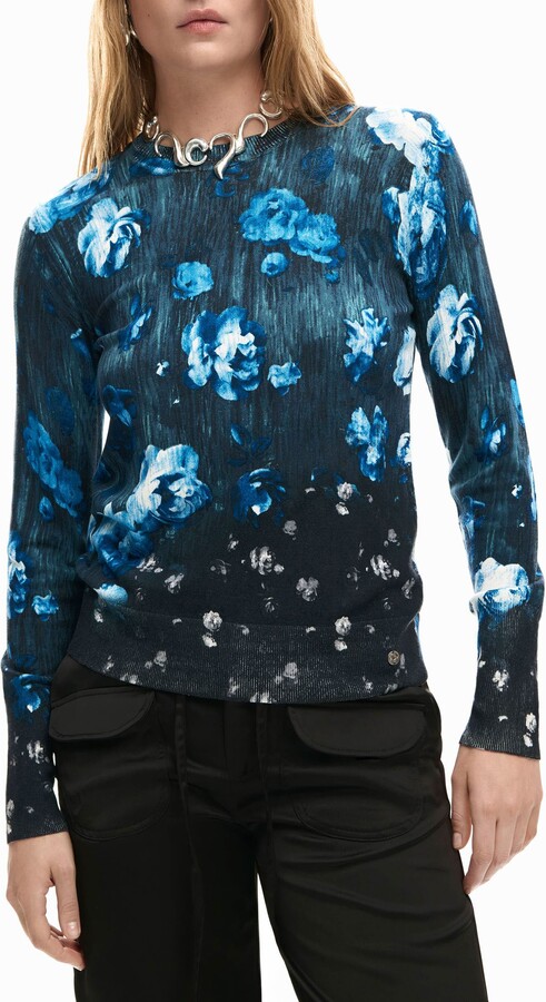 Desigual Floral Fine Gauge Crewneck Sweater