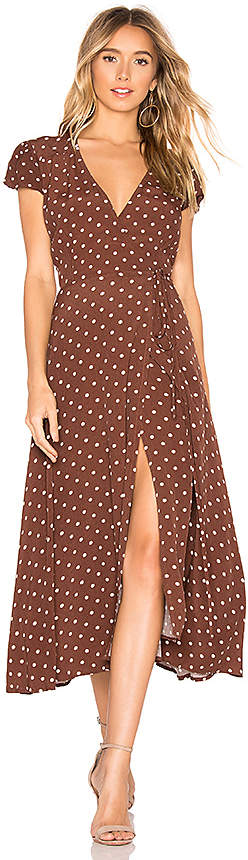 bardot polka dot wrap dress