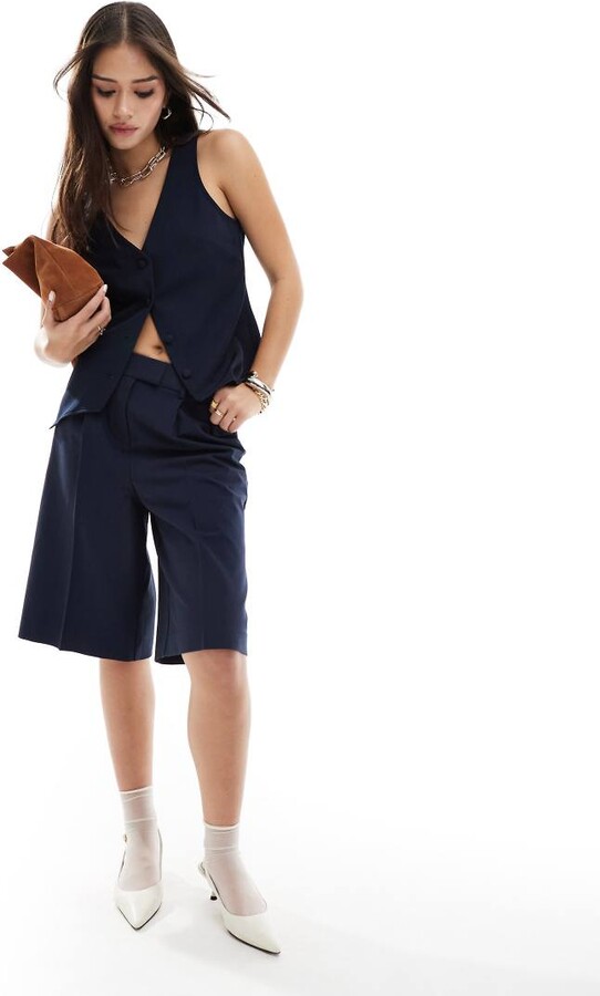 Style Navy Tailored Shorts Womens Buy Forever 21 Navy Mid Rise