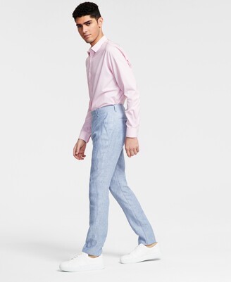 Relaxed Slim Linen Blend Tailored Pant - Pale Blue, Suit Pants