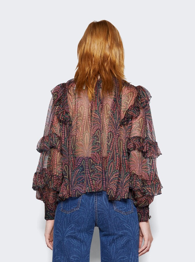 Etro Ruffled Paisley Silk Blouse