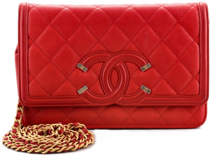 Red Quilted Filigree Wallet on Chain