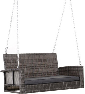 Extra-Sturdy 2-Person Wicker Hanging Swing Bench - Plush Cushions Included, 550 lbs Weight Capacity, Ideal for Front Porch, Backyard & Garden Lounging
