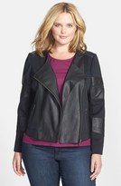Thumbnail for your product : Vince Camuto Collarless Mixed Media Moto Jacket (Plus Size)