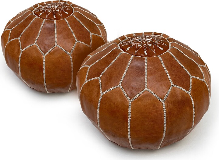 NEW Luxury Moroccan Leather Ottoman Pouffe Pouf Footstool In White