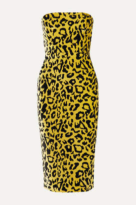Alex Perry Nolan Strapless Leopard-print Velvet Midi Dress - Yellow