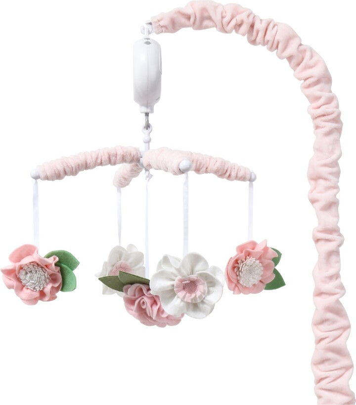 The Peanut Shell The Pink Floral Musical Crib Mobile for Baby Girls Plays 12 Lullabies - Pink/white/grey/green