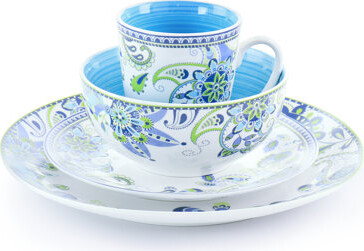Elama Blue Crush 16 Piece Round Porcelain Dinnerware Set