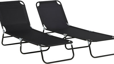 Latitude Run Folding Beachside Chaise Lounge Chairs 5 Levels Back Steel Frame For Sun Tanning Yard Patio Black 2 Piece Patio Chairs Sunbathing 5-Level Adjust