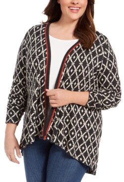 Belldini Belldidni Plus Size Geometric Jacquard High-Low Cardigan Sweater
