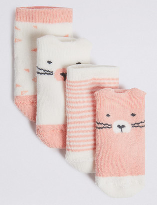 Marks and Spencer 4pk of Bear Terry Baby Socks (0-12 Mths)