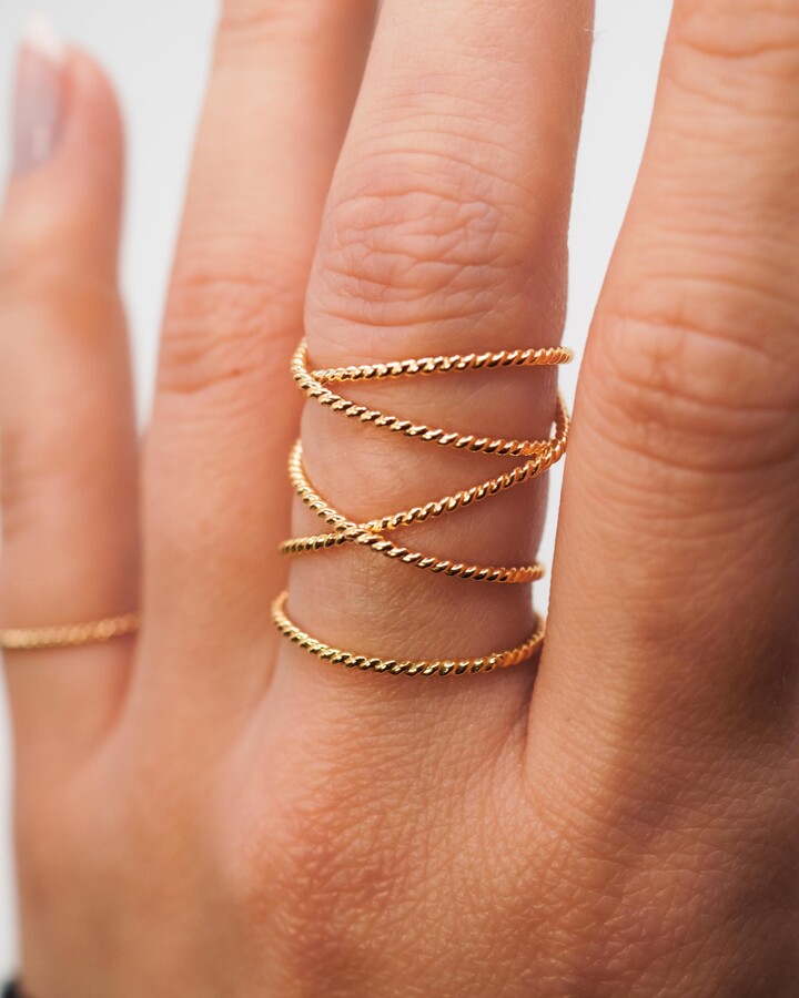 Etsy Extra Large Twist Wraparound Ring | 14K Gold Filled Sparkle Braided Woven Rope Texture Oversized Cocktail Statement Wire Wrap Criss Cross