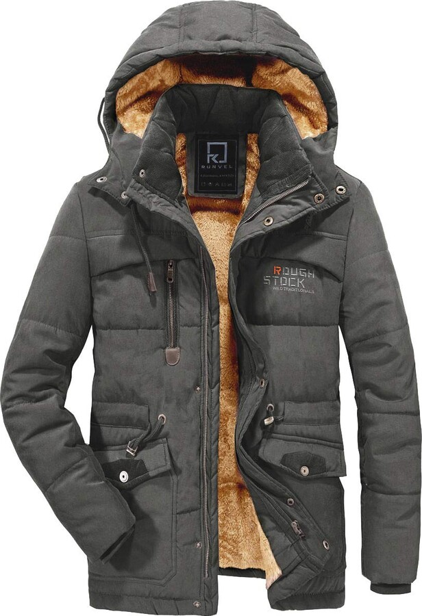 R RUNVEL Parka Coat Mens Winter Coats with Hood Parka Jacket Mens ...