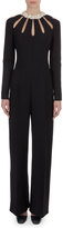Thumbnail for your product : Valentino Leather-Collar Cutout Crepe Jumpsuit