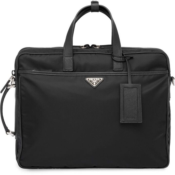Prada `re-nylon` And Saffiano Leather Work Bag in Black for Men