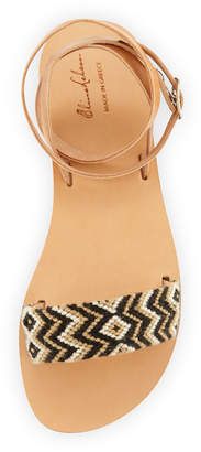 Neiman Marcus Elina Lebessi Aliki Woven Ankle-Wrap Flat Sandals, Black/Taupe