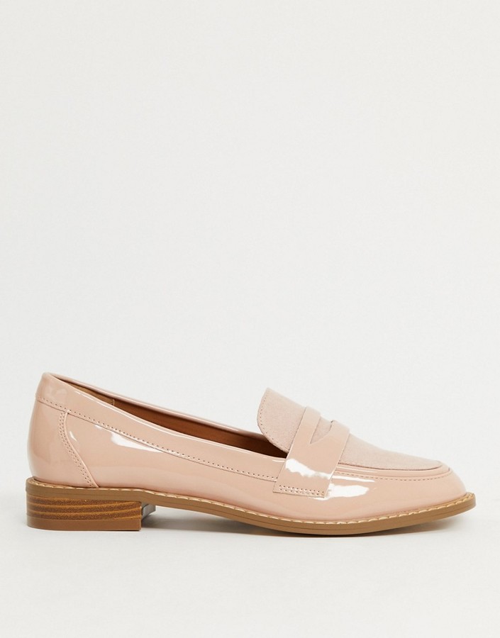 ASOS DESIGN Mail loafer flat shoes in beige patent ShopStyle