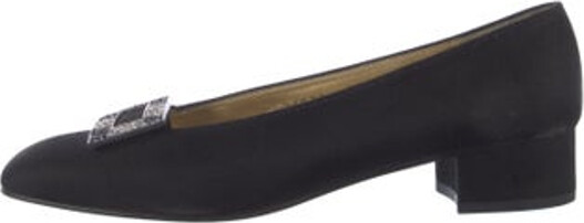 Ferragamo Satin Flats Black Horsebit Accent Semi-Pointed Toes with Bow Accents Includes Box