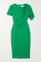 Thumbnail for your product : Roland Mouret Bow-detailed Draped Wool And Silk-blend Crepe Midi Dress - Green