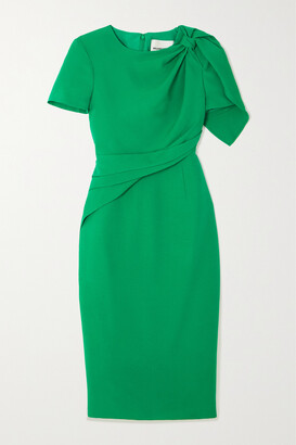 Roland Mouret Bow-detailed Draped Wool And Silk-blend Crepe Midi Dress - Green