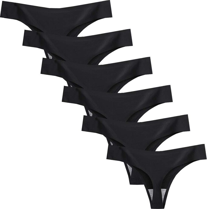 Nightease Women's Silk Thong Pack of 6 No Show Panties Low Rise G