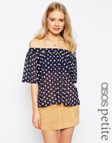 Thumbnail for your product : ASOS PETITE Top With Off Shoulder In Texture With Spot Print