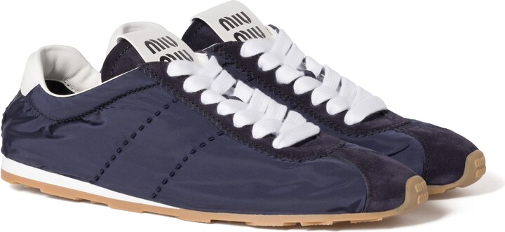 Miu Miu Plume Technical Fabric And Suede Sneakers Woman Navy Size 355