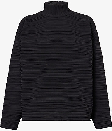 Pleats Please Issey Miyake Womens Black Crepe High-Neck Knitted Top 1Size