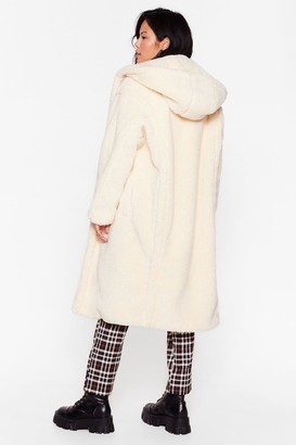 Nasty Gal Womens Searched Faux Fur and Wide Longline Hooded Coat - White - S