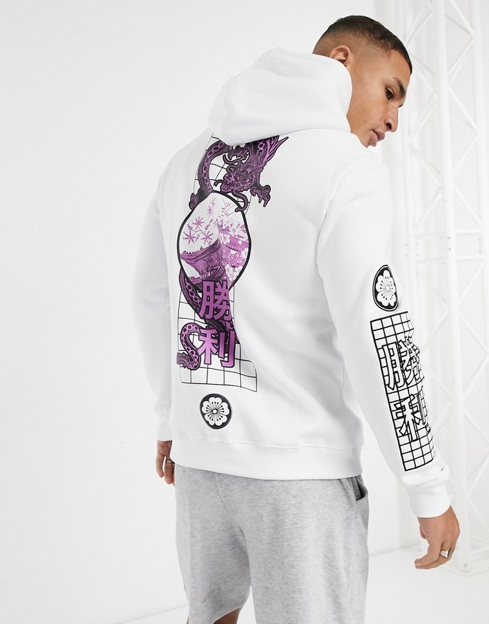Bershka hoodie with dragon back print in white - ShopStyle