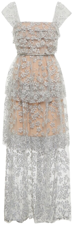 Self-Portrait Embroidered embellished maxi dress