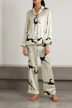 Olivia von Halle Lila Crescendo Printed Silk-satin Pajama Set - White