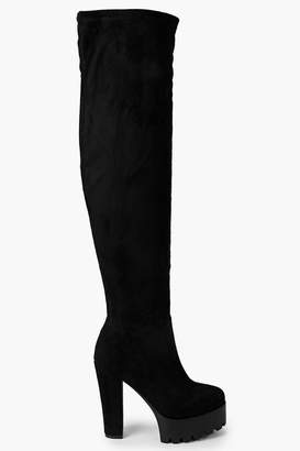 boohoo Platform Cleated Thigh High Boots