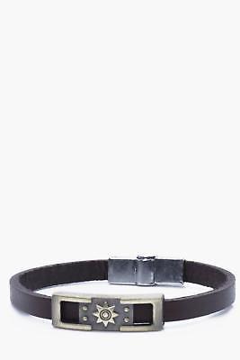 boohoo NEW Mens Engraved Gold Band Bracelet in Brown size One Size