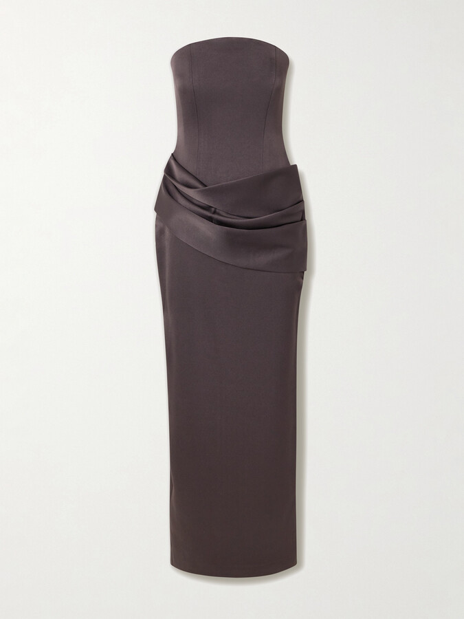 Alex Perry Strapless Draped Satin-crepe Gown - Gray
