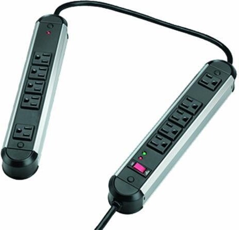 Fellowes 10-Outlet Metal Split Surge Protector, 6 Foot Cord, 1,250 Joules (99082),Black And Silver