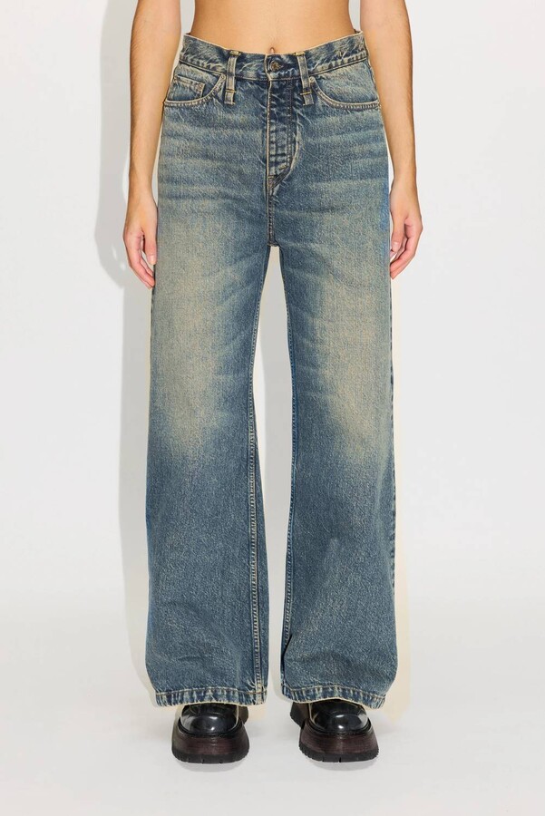 Hope Skid Wide-Leg Flared Jeans In Mid Blue Dirty