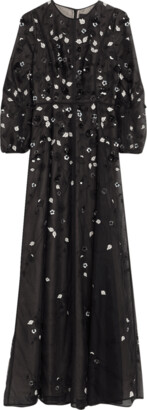 J. Mendel Flower Embroidery Silk Long Bell Sleeves Gown
